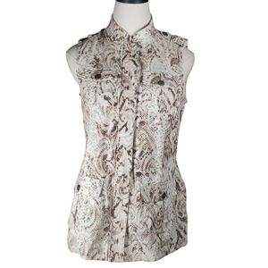 Chicos Cotton Mockneck Safari Military Snake Cinch Waist Zip-up Tunic Top XS